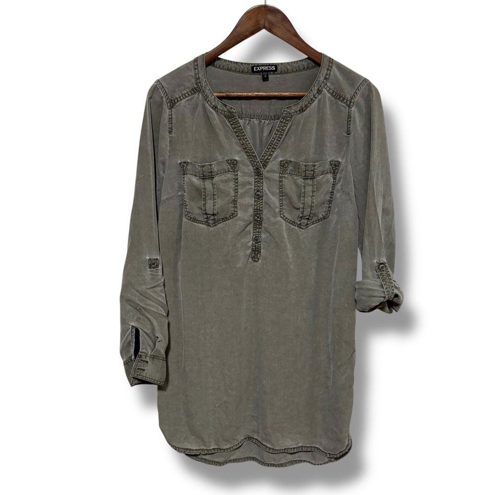 Express Olive Long Sleeve Dress